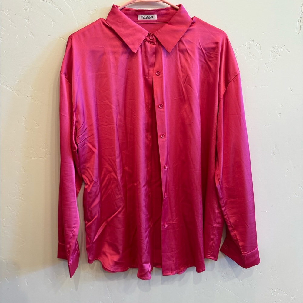 Impressions Fuchsia Button Down Shirt